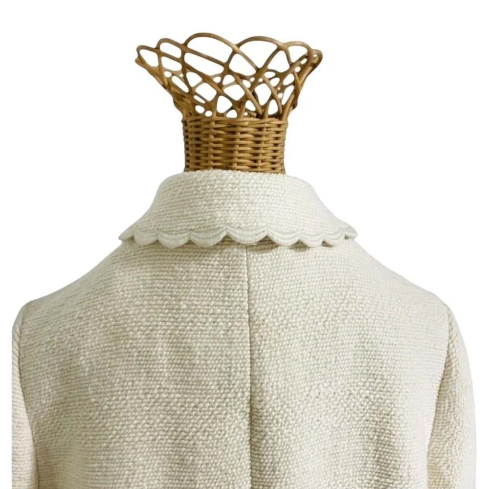 Kate Spade New York Cream Textured Scallop Trim Coat Size 10 Elegant Retro Mod - Picture 5 of 16